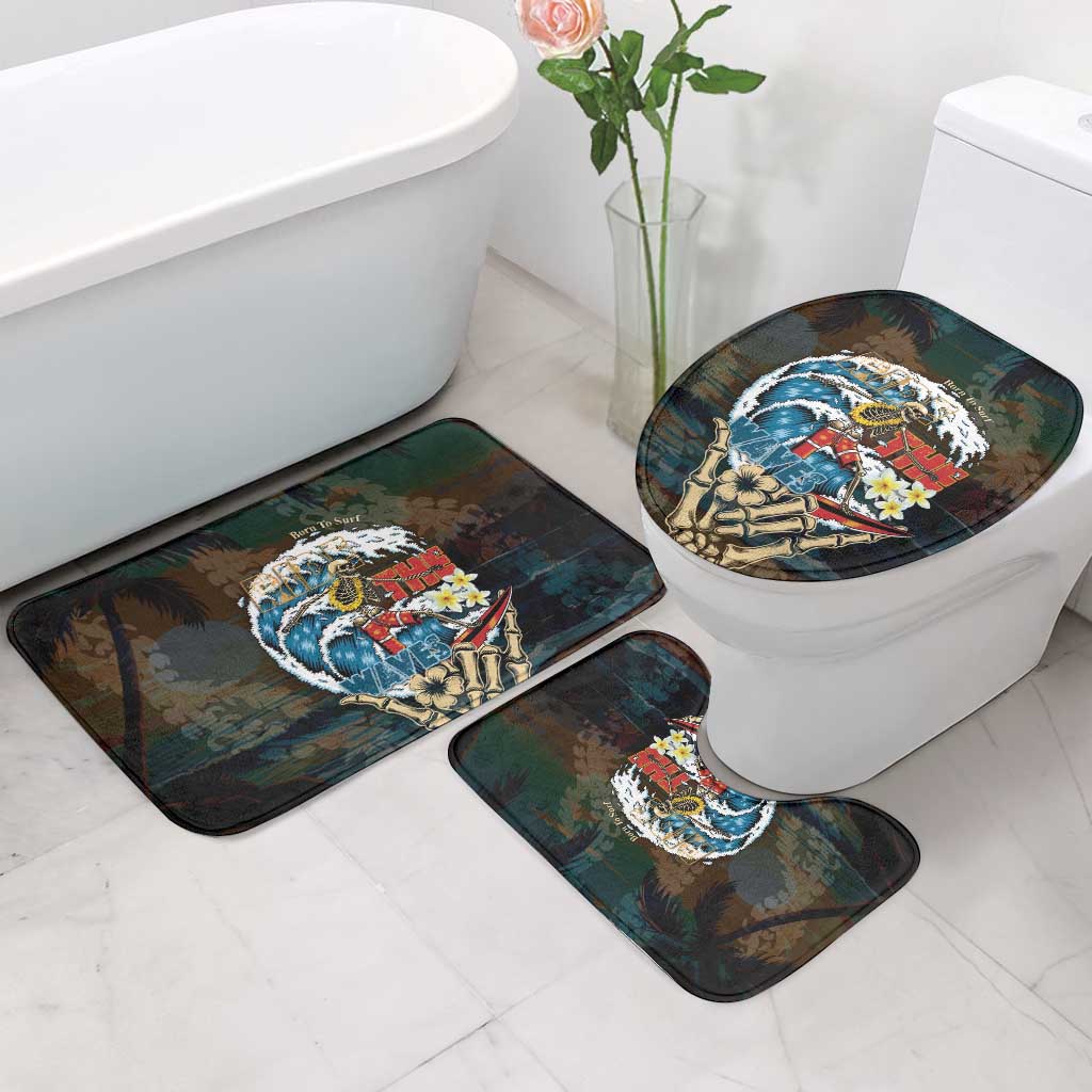 Aloha Hawaii Surfing Skull Bathroom Set Shaka Skeleton Ride The Waves - Polynesian Pride