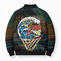Aloha Hawaii Surfing Skull Bomber Puffer Jacket Shaka Skeleton Ride The Waves - Polynesian Pride