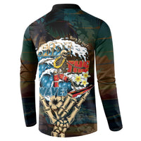 Aloha Hawaii Surfing Skull Button Sweatshirt Shaka Skeleton Ride The Waves - Polynesian Pride