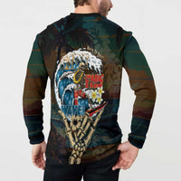 Aloha Hawaii Surfing Skull Button Sweatshirt Shaka Skeleton Ride The Waves - Polynesian Pride