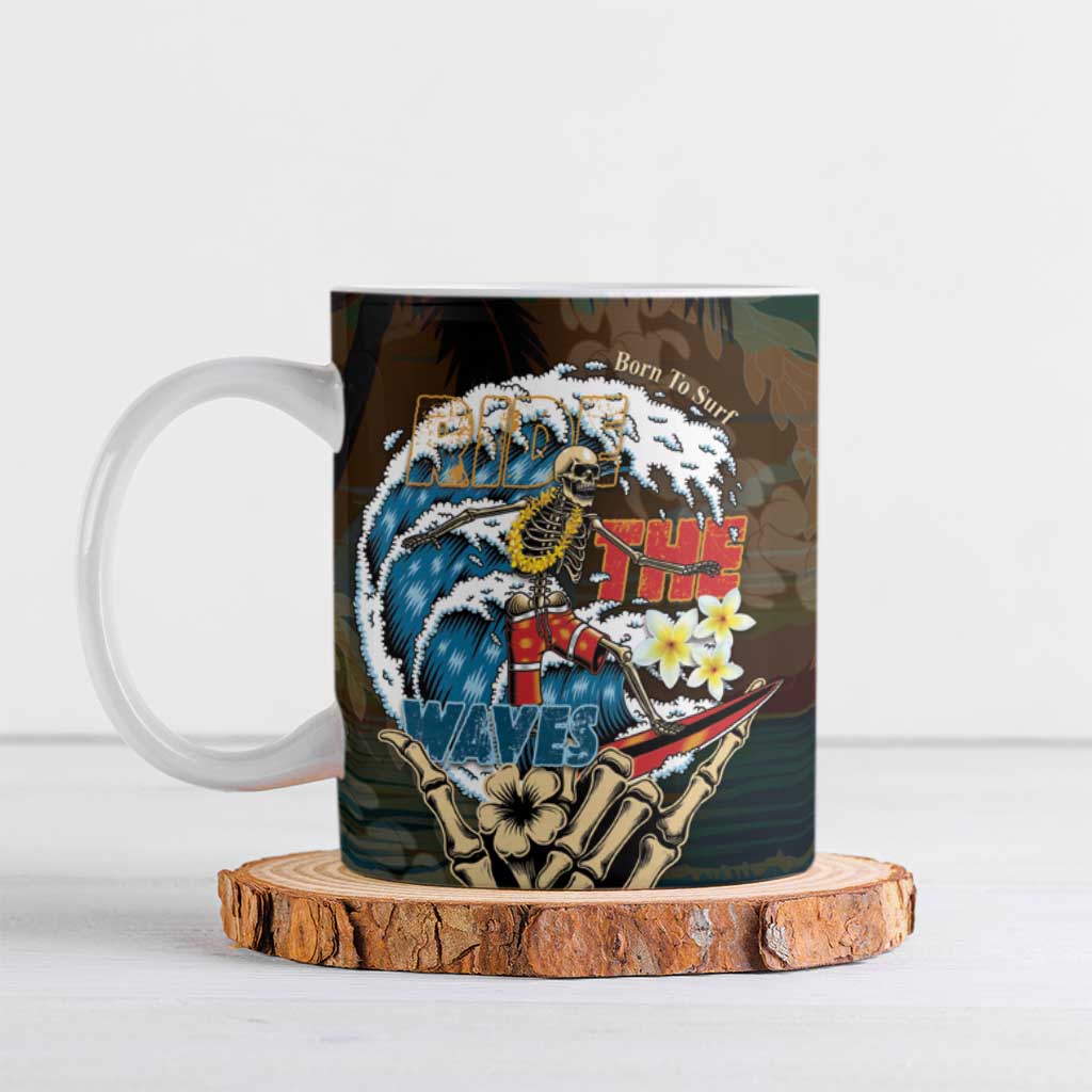 Aloha Hawaii Surfing Skull Ceramic Mug Shaka Skeleton Ride The Waves - Polynesian Pride