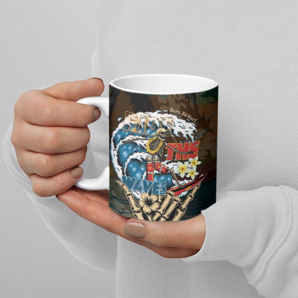 Aloha Hawaii Surfing Skull Ceramic Mug Shaka Skeleton Ride The Waves - Polynesian Pride