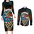 Aloha Hawaii Surfing Skull Couples Matching Long Sleeve Bodycon Dress and Long Sleeve Button Shirt Shaka Skeleton Ride The Waves - Polynesian Pride