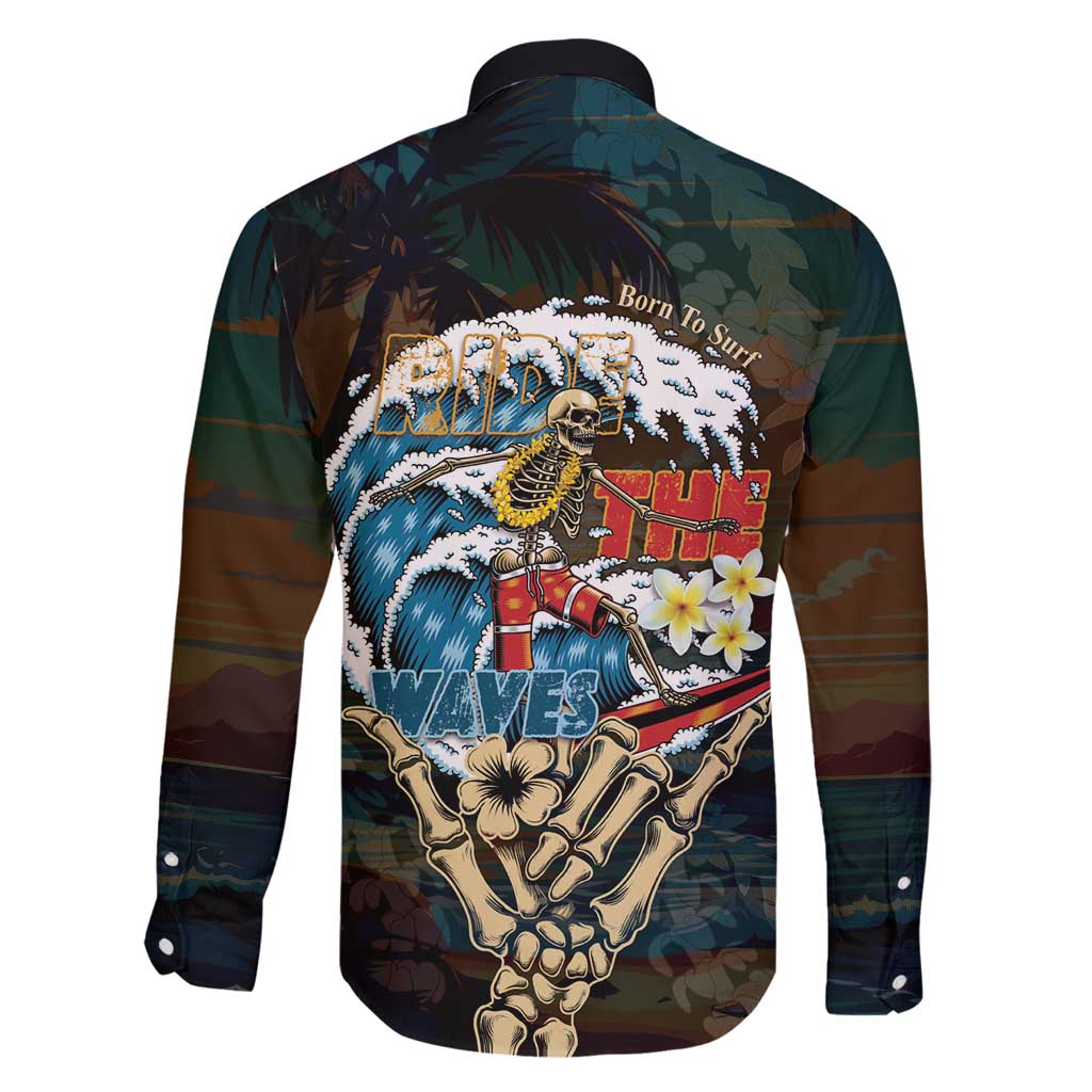 Aloha Hawaii Surfing Skull Family Matching Off Shoulder Short Dress and Hawaiian Shirt Shaka Skeleton Ride The Waves - Polynesian Pride