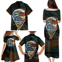 Aloha Hawaii Surfing Skull Family Matching Puletasi and Hawaiian Shirt Shaka Skeleton Ride The Waves - Polynesian Pride