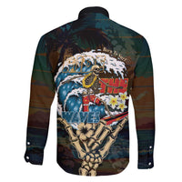Aloha Hawaii Surfing Skull Family Matching Short Sleeve Bodycon Dress and Hawaiian Shirt Shaka Skeleton Ride The Waves - Polynesian Pride