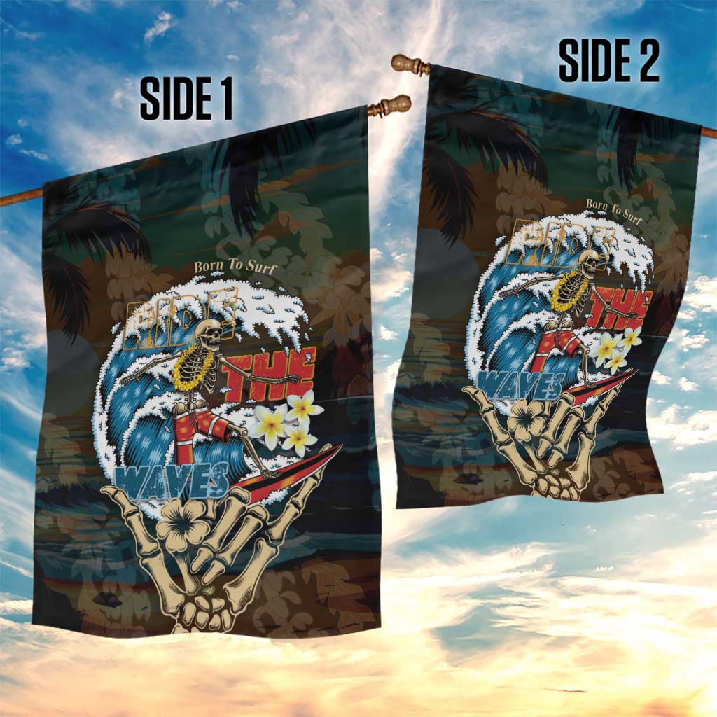Aloha Hawaii Surfing Skull Garden Flag Shaka Skeleton Ride The Waves - Polynesian Pride