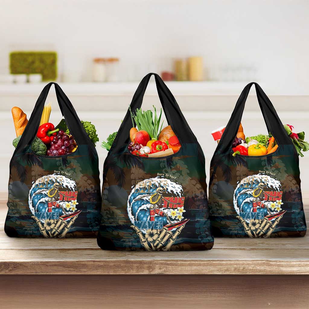 Aloha Hawaii Surfing Skull Grocery Bag Shaka Skeleton Ride The Waves - Polynesian Pride