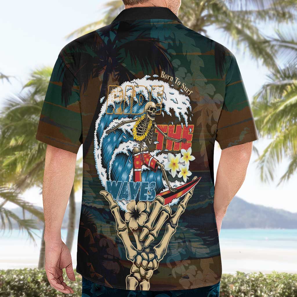 Aloha Hawaii Surfing Skull Hawaiian Shirt Shaka Skeleton Ride The Waves - Polynesian Pride