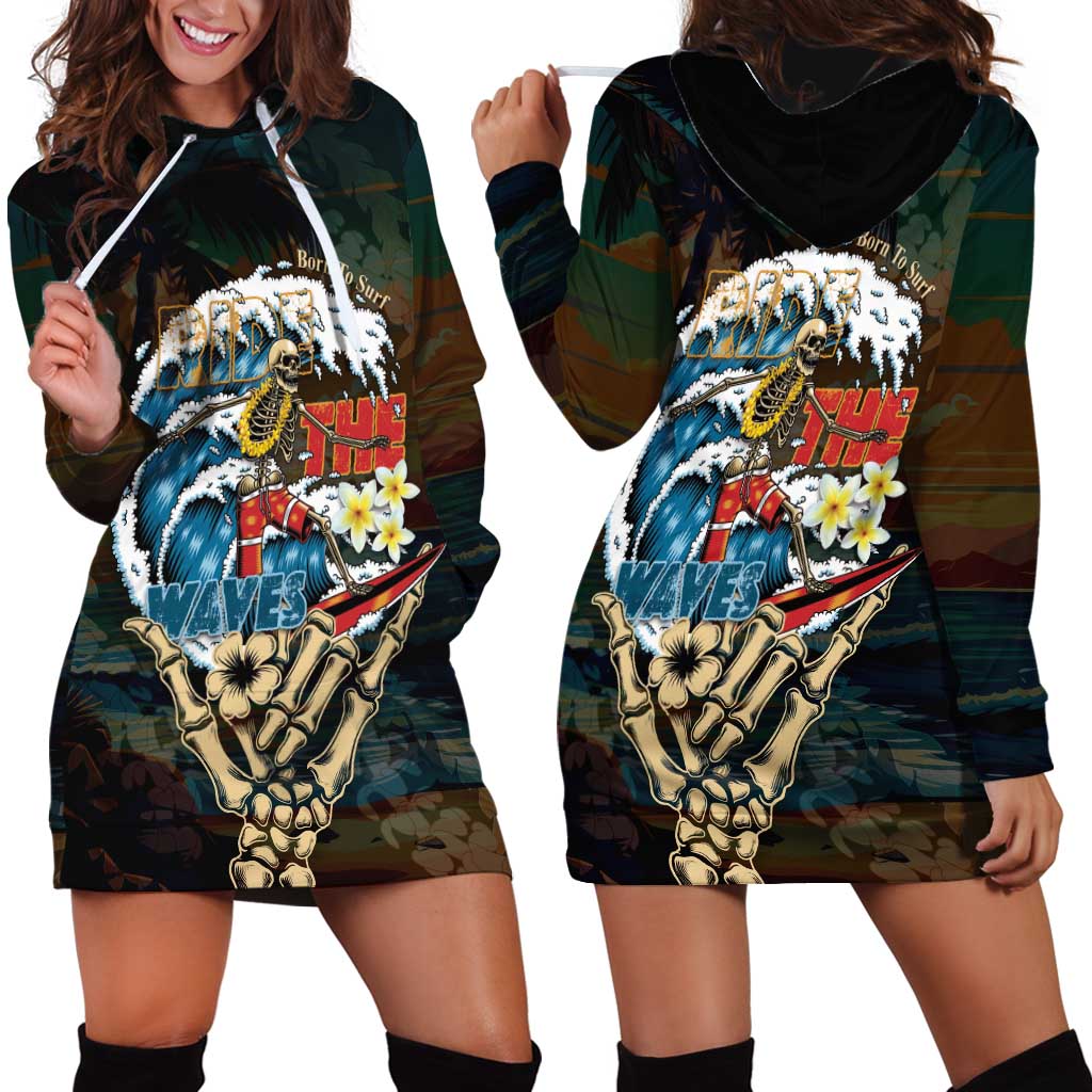 Aloha Hawaii Surfing Skull Hoodie Dress Shaka Skeleton Ride The Waves - Polynesian Pride