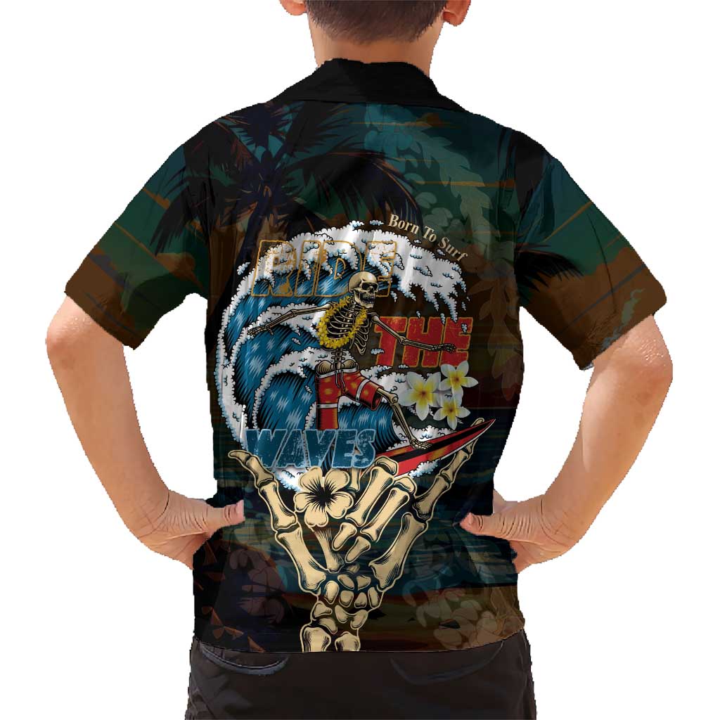 Aloha Hawaii Surfing Skull Kid Hawaiian Shirt Shaka Skeleton Ride The Waves - Polynesian Pride