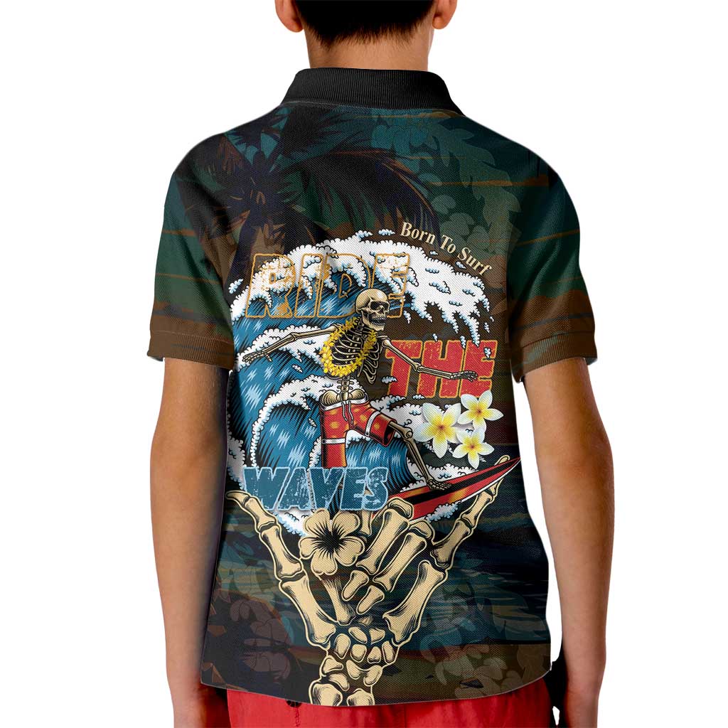 Aloha Hawaii Surfing Skull Kid Polo Shirt Shaka Skeleton Ride The Waves - Polynesian Pride
