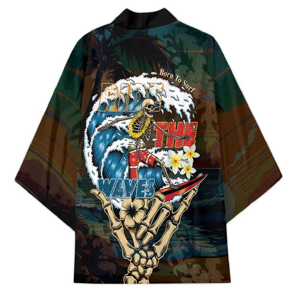 Aloha Hawaii Surfing Skull Kimono Shaka Skeleton Ride The Waves - Polynesian Pride