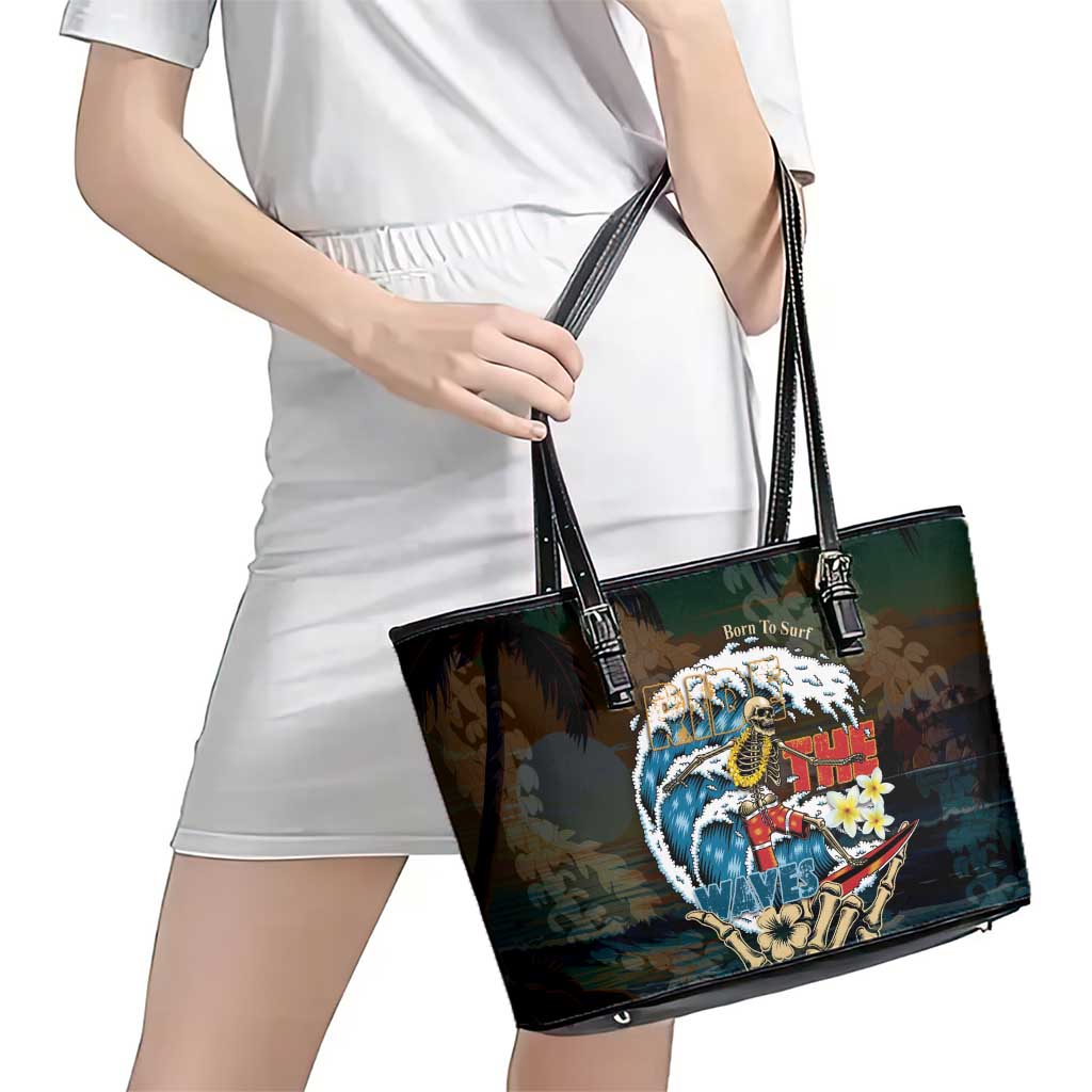 Aloha Hawaii Surfing Skull Leather Tote Bag Shaka Skeleton Ride The Waves - Polynesian Pride