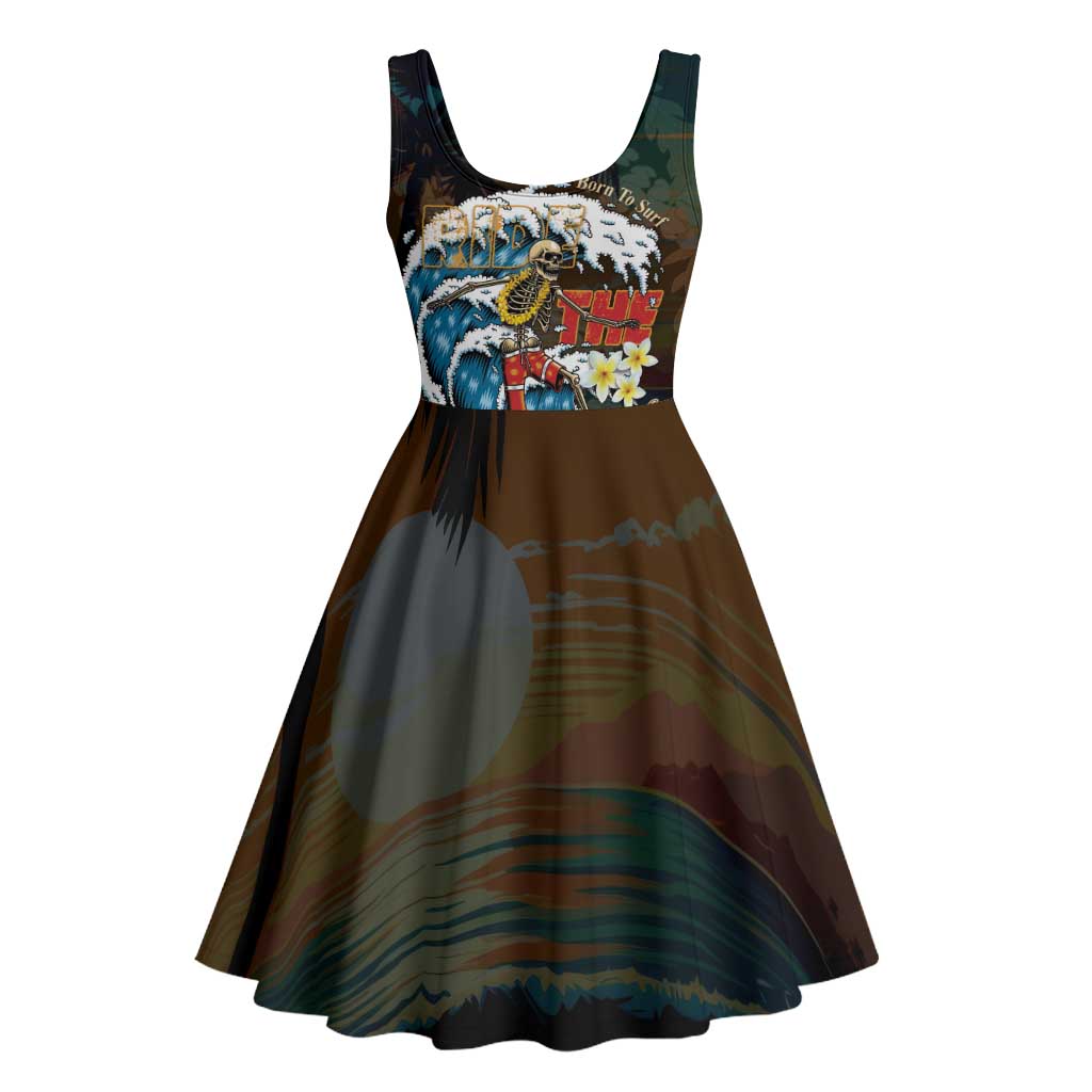 Aloha Hawaii Surfing Skull Midi Dress Shaka Skeleton Ride The Waves - Polynesian Pride