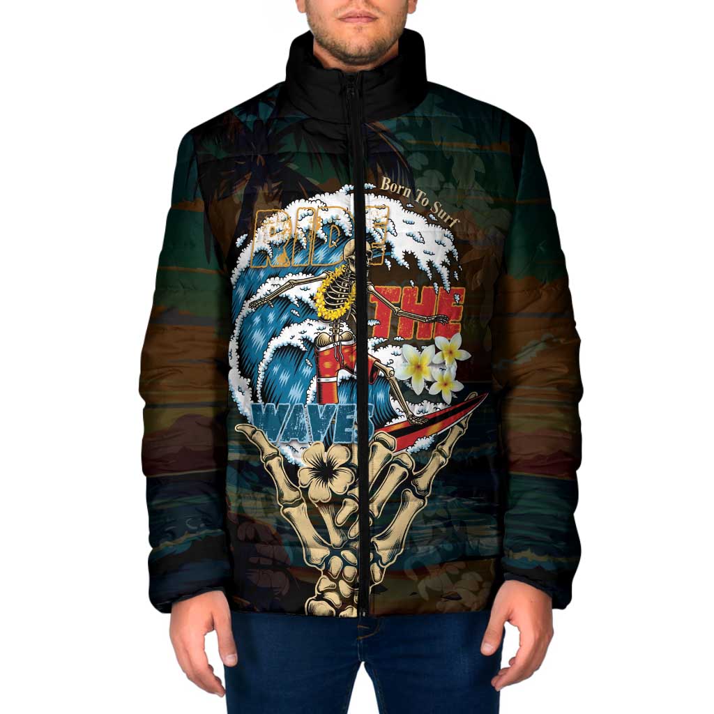 Aloha Hawaii Surfing Skull Padded Jacket Shaka Skeleton Ride The Waves - Polynesian Pride