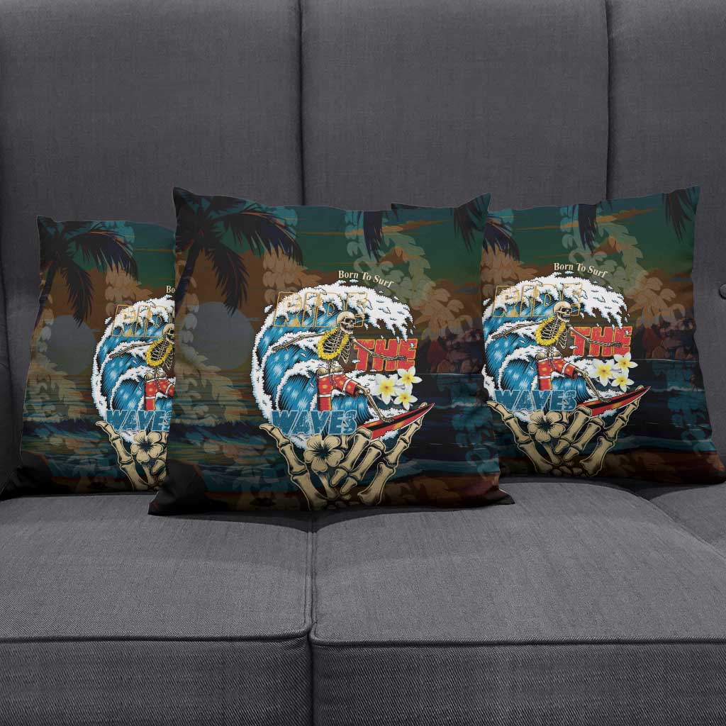 Aloha Hawaii Surfing Skull Pillow Cover Shaka Skeleton Ride The Waves - Polynesian Pride