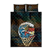 Aloha Hawaii Surfing Skull Quilt Bed Set Shaka Skeleton Ride The Waves - Polynesian Pride