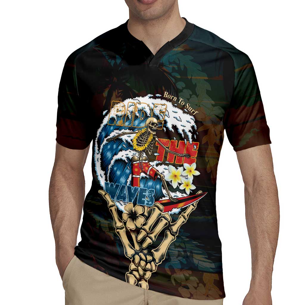 Aloha Hawaii Surfing Skull Rugby Jersey Shaka Skeleton Ride The Waves - Polynesian Pride