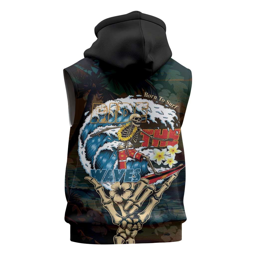 Aloha Hawaii Surfing Skull Sleeveless Hoodie Shaka Skeleton Ride The Waves - Polynesian Pride