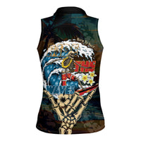 Aloha Hawaii Surfing Skull Women Sleeveless Polo Shirt Shaka Skeleton Ride The Waves - Polynesian Pride