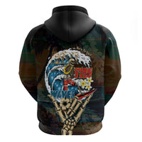 Aloha Hawaii Surfing Skull Zip Hoodie Shaka Skeleton Ride The Waves - Polynesian Pride