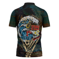 Aloha Hawaii Surfing Skull Zipper Polo Shirt Shaka Skeleton Ride The Waves - Polynesian Pride