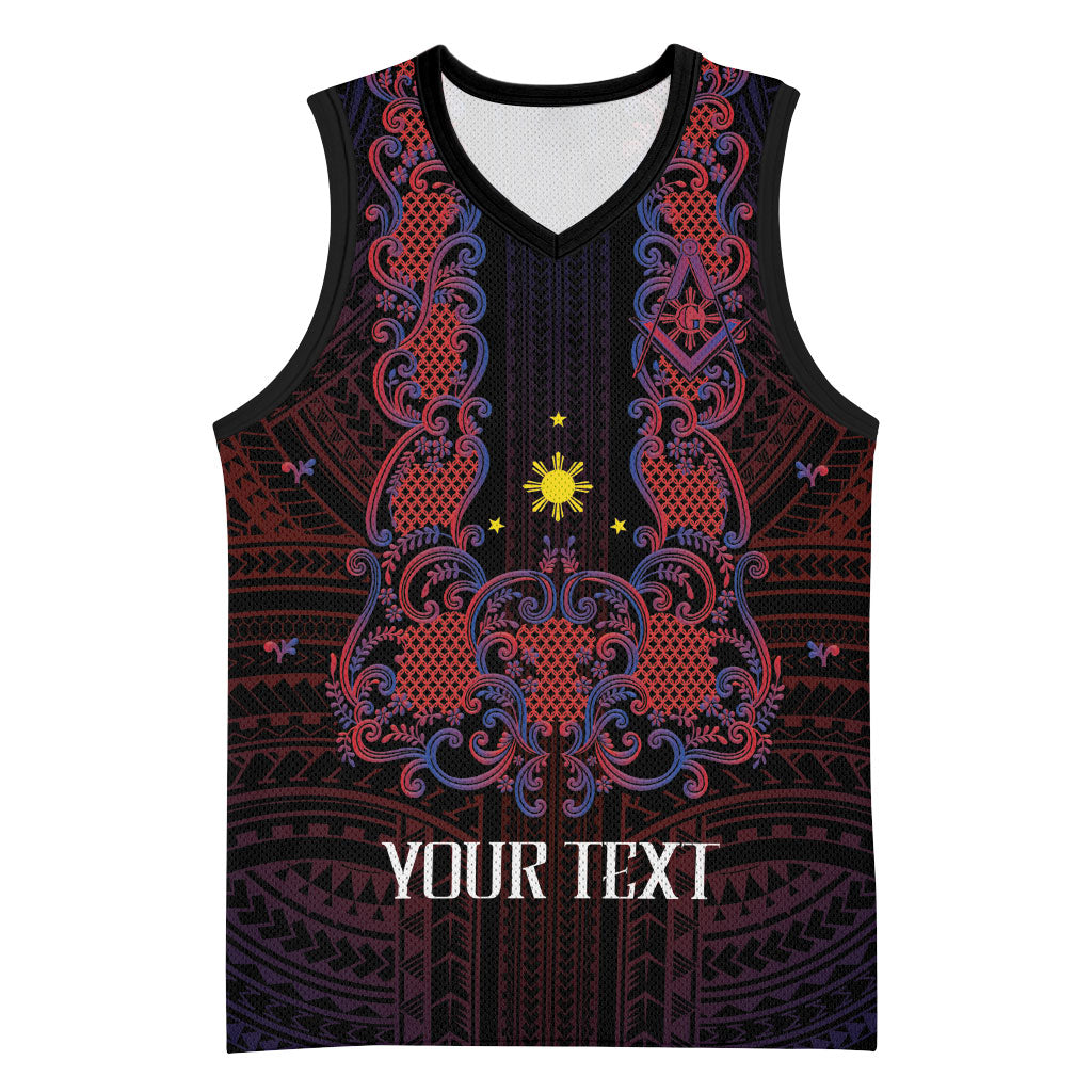 Personalised Philippines Barong Tagalog Freemasonry Basketball Jersey Filipino Masonic Polynesian Pattern LT14 Unisex Black - Polynesian Pride