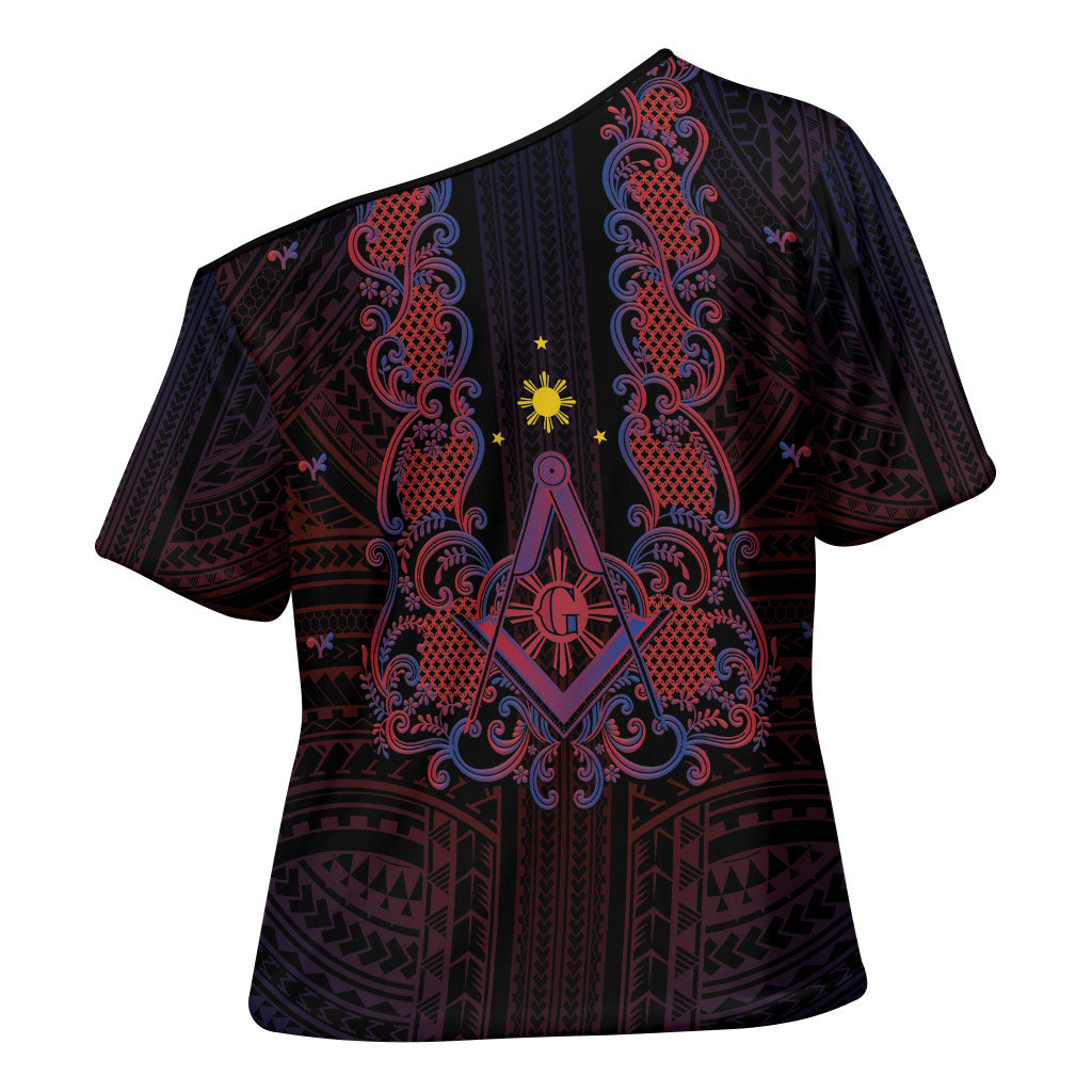Personalised Philippines Barong Tagalog Freemasonry Cross Shoulder Shirt Filipino Masonic Polynesian Pattern LT14 - Polynesian Pride