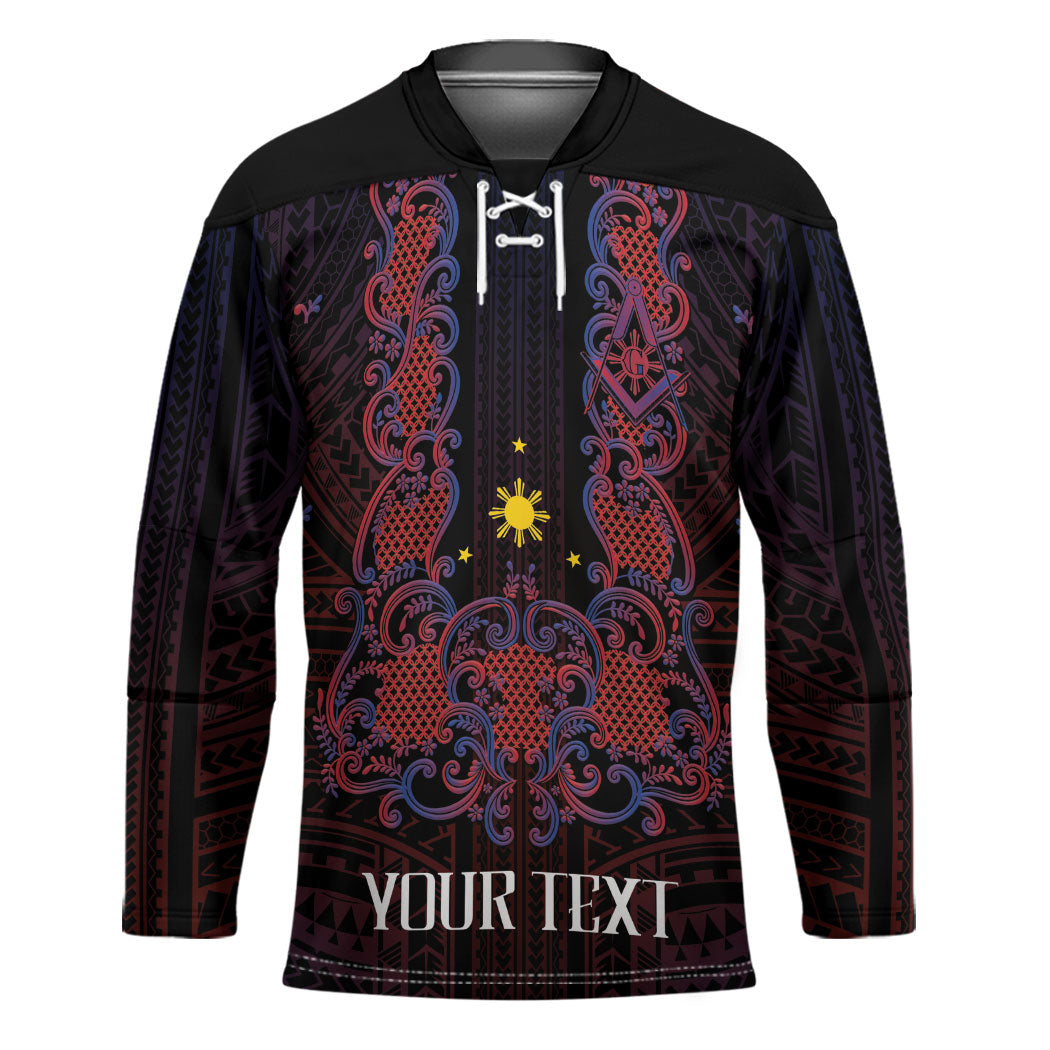 Personalised Philippines Barong Tagalog Freemasonry Hockey Jersey Filipino Masonic Polynesian Pattern LT14 Unisex Black - Polynesian Pride