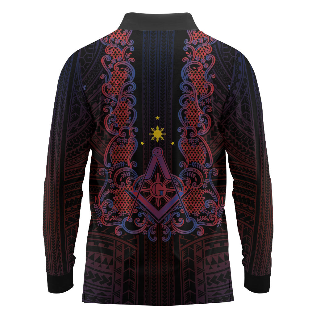 Personalised Philippines Barong Tagalog Freemasonry Long Sleeve Polo Shirt Filipino Masonic Polynesian Pattern LT14 - Polynesian Pride