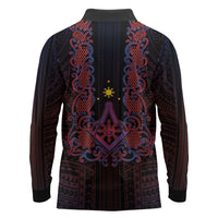Personalised Philippines Barong Tagalog Freemasonry Long Sleeve Polo Shirt Filipino Masonic Polynesian Pattern LT14 - Polynesian Pride