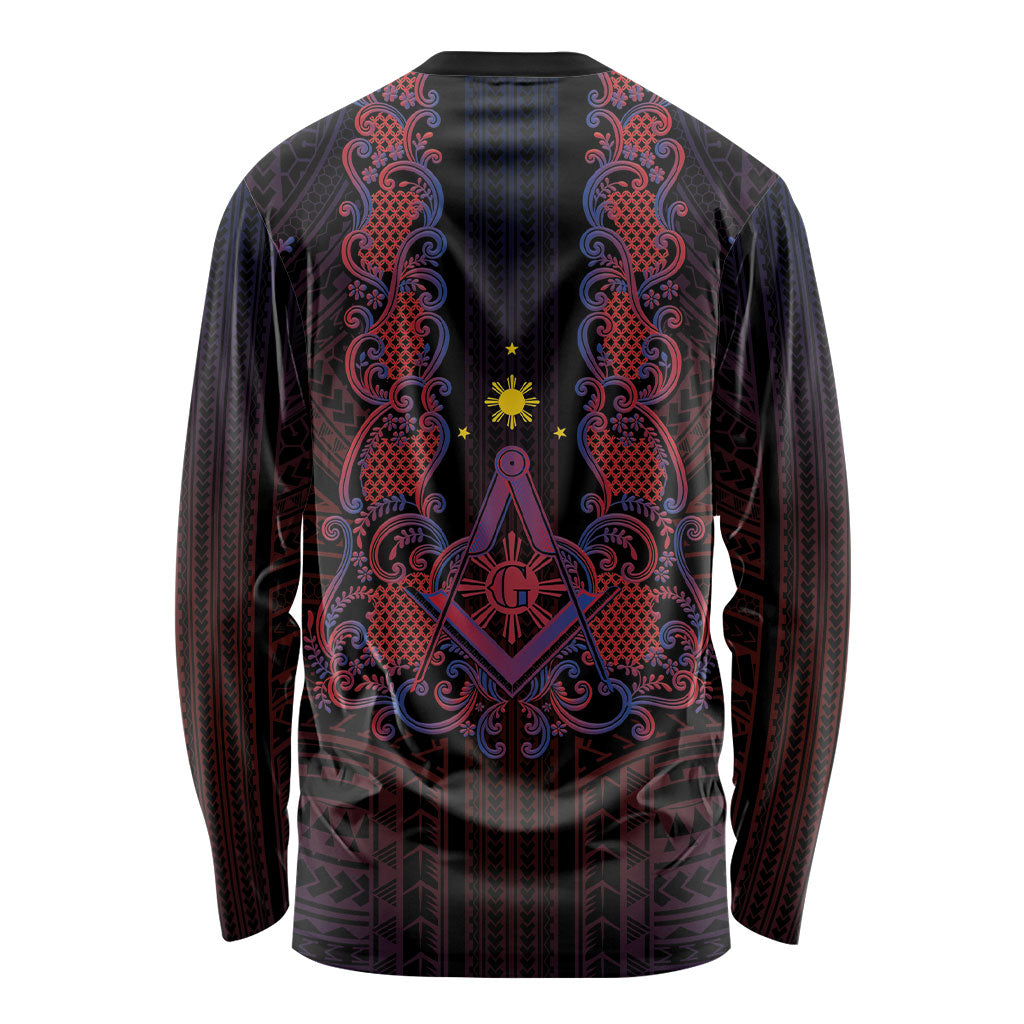 Personalised Philippines Barong Tagalog Freemasonry Long Sleeve Shirt Filipino Masonic Polynesian Pattern LT14 - Polynesian Pride