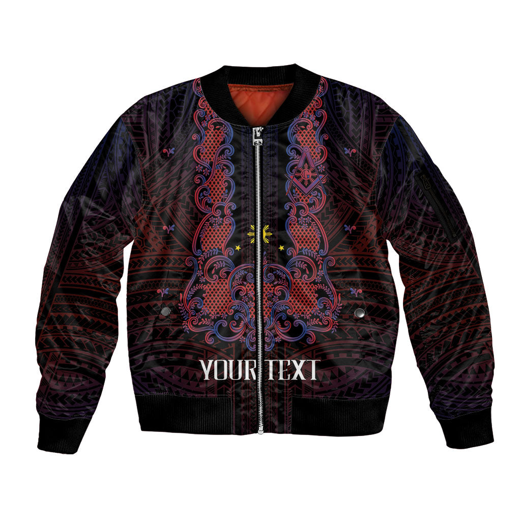 Personalised Philippines Barong Tagalog Freemasonry Sleeve Zip Bomber Jacket Filipino Masonic Polynesian Pattern LT14 Unisex Black - Polynesian Pride