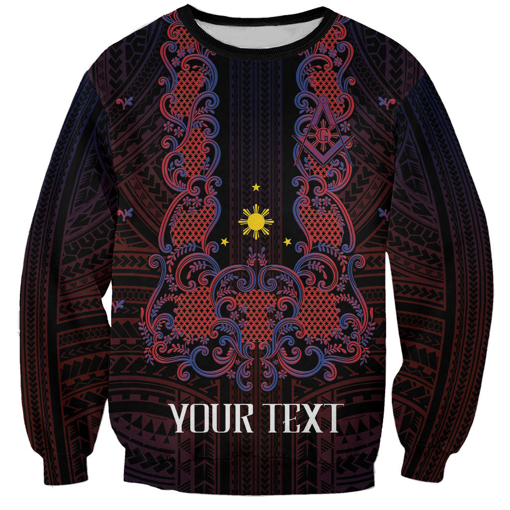 Personalised Philippines Barong Tagalog Freemasonry Sweatshirt Filipino Masonic Polynesian Pattern LT14 Unisex Black - Polynesian Pride