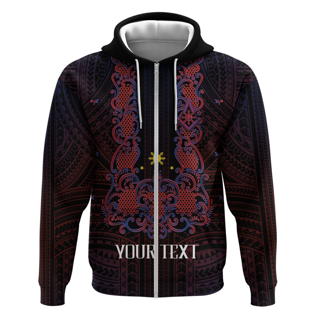 Personalised Philippines Barong Tagalog Freemasonry Zip Hoodie Filipino Masonic Polynesian Pattern LT14 Zip Hoodie Black - Polynesian Pride