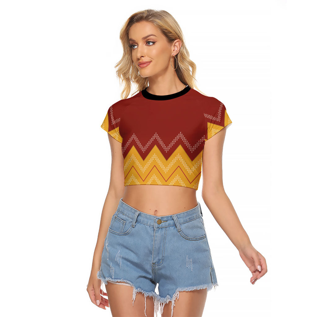 Kaokao Maori Tukutuku Inspired New Zealand Raglan Cropped T Shirt LT14 Female Multicolor - Polynesian Pride
