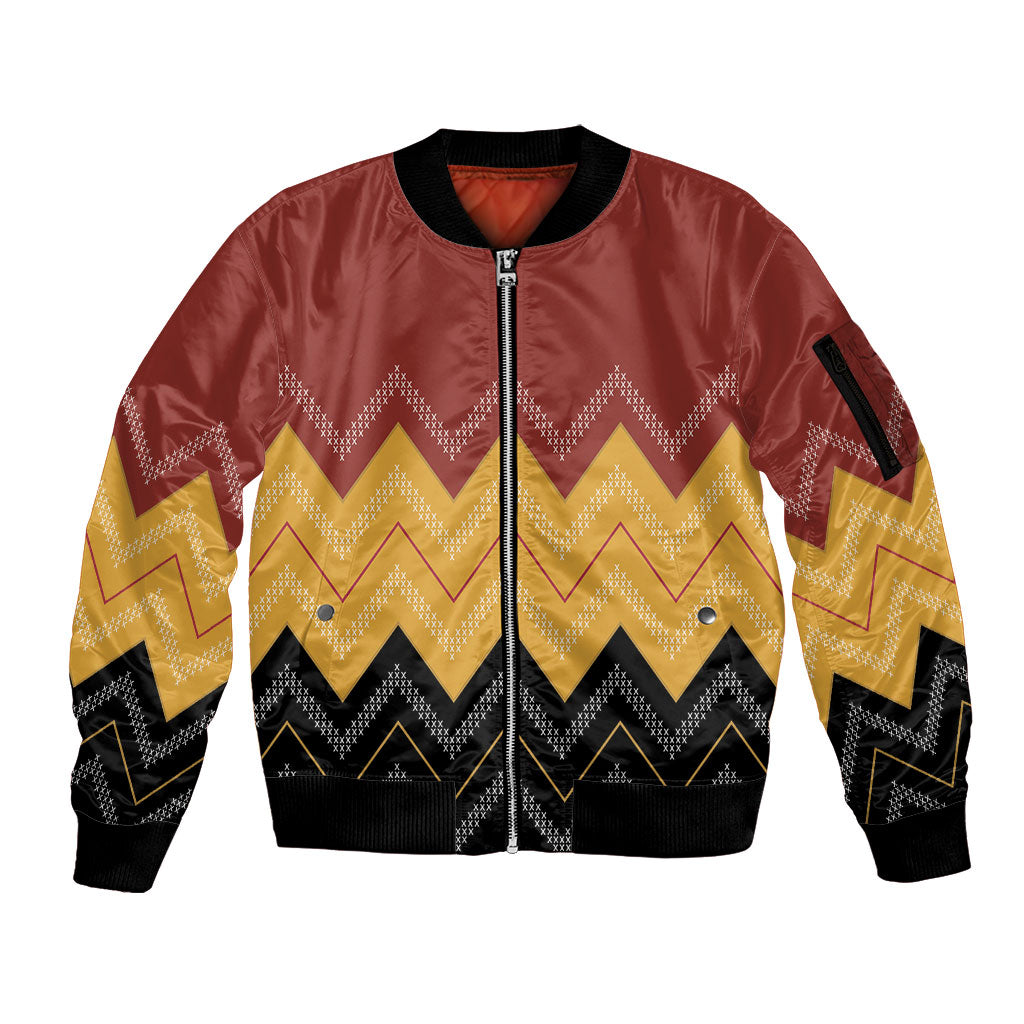 Kaokao Maori Tukutuku Inspired New Zealand Sleeve Zip Bomber Jacket LT14 Unisex Multicolor - Polynesian Pride