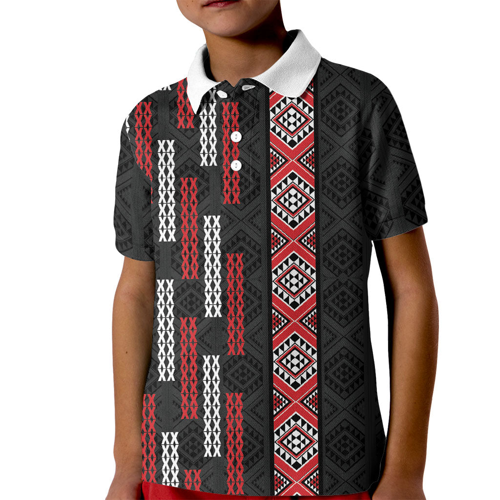 Roimata Toroa Maori Taniko Inspired New Zealand Kid Polo Shirt LT14 Kid Black - Polynesian Pride