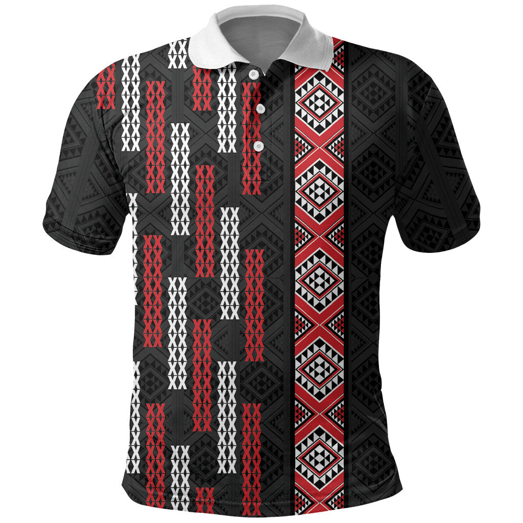 Roimata Toroa Maori Taniko Inspired New Zealand Polo Shirt LT14 Black - Polynesian Pride