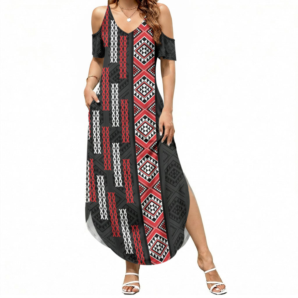 Roimata Toroa Maori Taniko Inspired New Zealand Summer Maxi Dress LT14 Women Black - Polynesian Pride