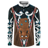 New Zealand Whakairo Button Sweatshirt Tiki Maori Carving Taniko Motifs LT14 Multicolor - Polynesian Pride