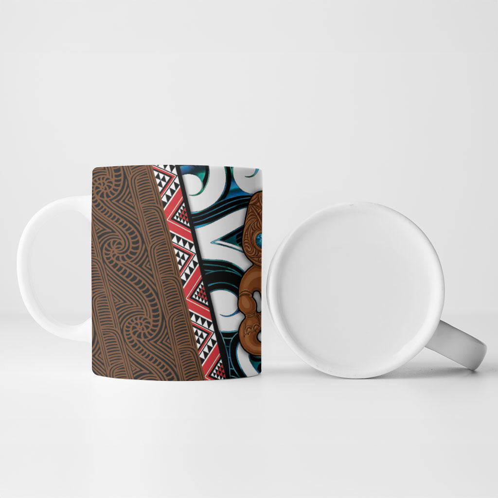 New Zealand Whakairo Ceramic Mug Tiki Maori Carving Taniko Motifs LT14 - Polynesian Pride