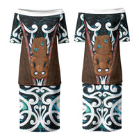 New Zealand Whakairo Couples Matching Puletasi and Long Sleeve Button Shirt Tiki Maori Carving Taniko Motifs LT14 - Polynesian Pride
