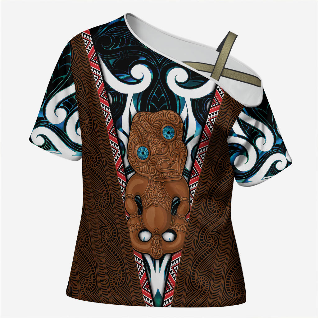 New Zealand Whakairo Cross Shoulder Shirt Tiki Maori Carving Taniko Motifs LT14 Female Multicolor - Polynesian Pride