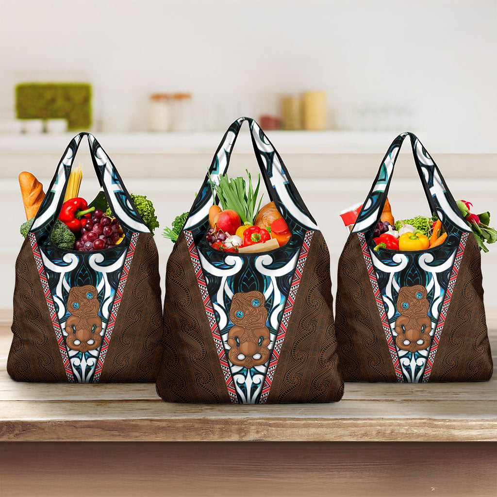 New Zealand Whakairo Grocery Bag Tiki Maori Carving Taniko Motifs LT14 3-pack One Size Multicolor - Polynesian Pride
