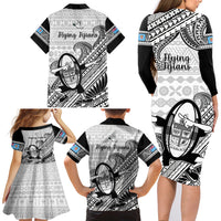 Fiji Tapa Rugby Family Matching Long Sleeve Bodycon Dress and Hawaiian Shirt Flying Fijian 2023 World Cup With Dabbing Ball LT14 - Polynesian Pride