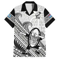 Fiji Tapa Rugby Family Matching Off Shoulder Maxi Dress and Hawaiian Shirt Flying Fijian 2023 World Cup With Dabbing Ball LT14 Dad's Shirt - Short Sleeve White - Polynesian Pride