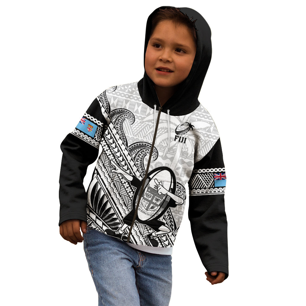 Fiji Tapa Rugby Kid Hoodie Flying Fijian 2023 World Cup With Dabbing Ball LT14 - Polynesian Pride