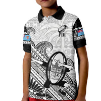 Fiji Tapa Rugby Kid Polo Shirt Flying Fijian 2023 World Cup With Dabbing Ball LT14 Kid White - Polynesian Pride